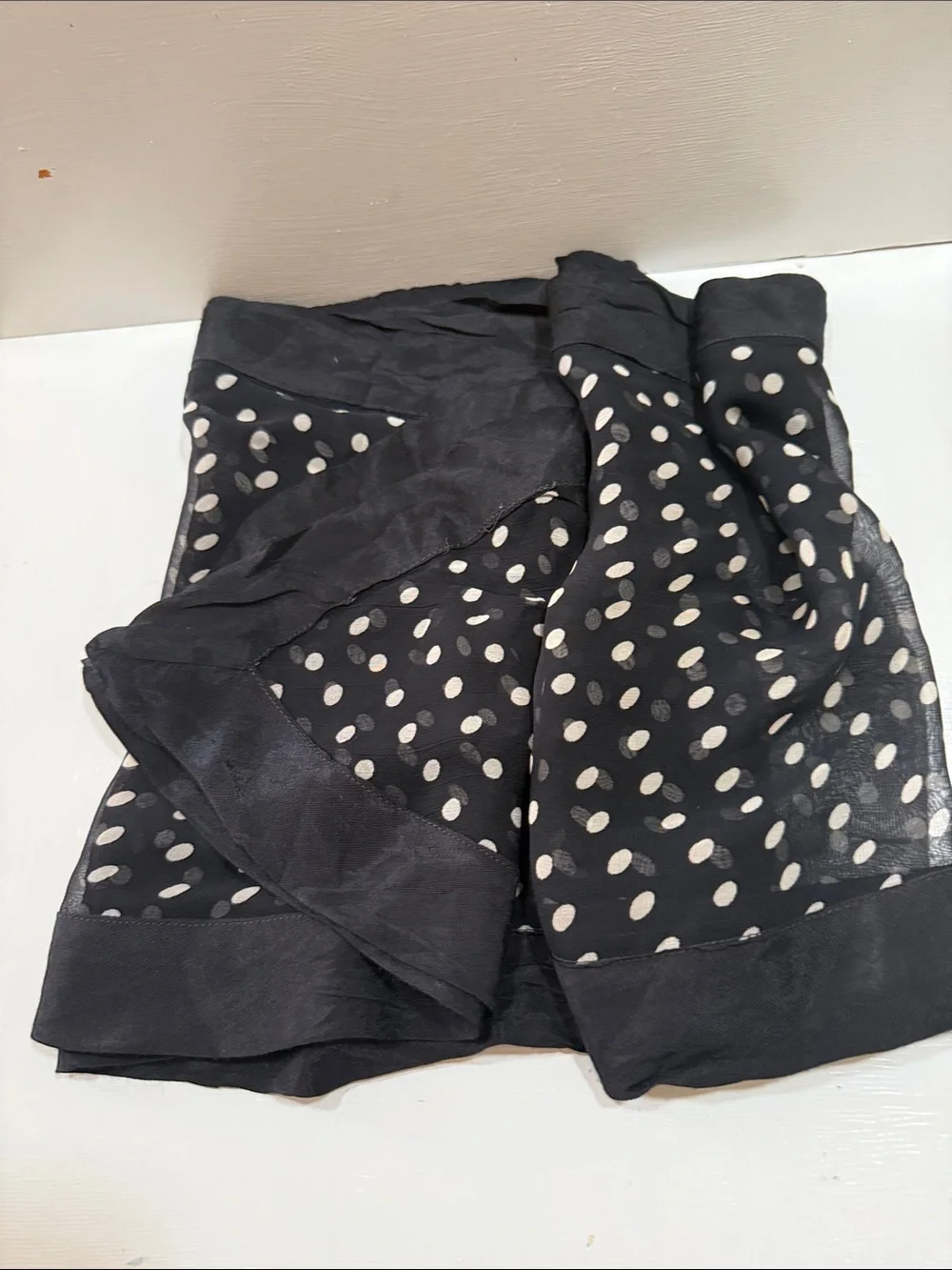 Vintage Chiffon Elegant Black Polka Dot Women's Scarf 🧣 68” by 12” 1950’s